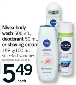 Fortinos Nivea body wash, deodorant or shaving cream offer