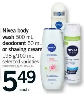 Fortinos Nivea body wash, deodorant or shaving cream offer
