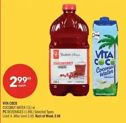 Shoppers Drug Mart COCONUT WATER (1L) or PC BEVERAGES (1.89L) offer