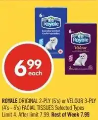 Shoppers Drug Mart Royale original or velour facial tissues offer