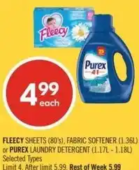 Shoppers Drug Mart Fleecy sheets or Purex laundry detergent offer