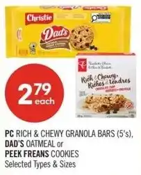 Shoppers Drug Mart Pc rich & chewy granola bars, dad's oatmeal or peek freans cookies offer