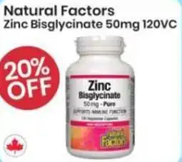 Healthy Planet Natural Factors Zinc Bisglycinate 50mg 120VC offer
