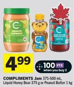 IGA Compliments jam, liquid honey bear, or peanut butter offer