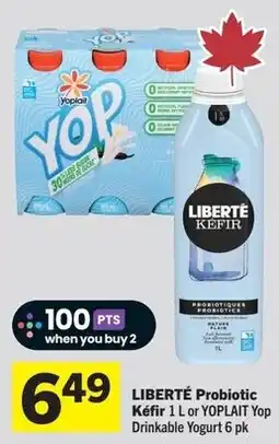 IGA Liberté probiotic kéfir or yoplait yop drinkable yogurt 6 pk offer