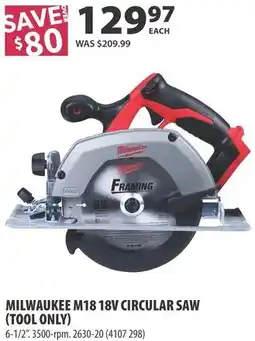 Co-op Milwaukee M18 18V circular saw (tool only) offer