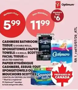 Real Canadian Superstore Cashmere bathroom tissue, spongetowels paper towels, scotties facial tissue offer
