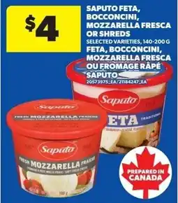Real Canadian Superstore Saputo feta, bocconcini, mozzarella fresca or shreds offer