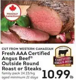 IGA Cut from western canadian Fresh AAA Certified Angus Beef Outside Round Roast or Steaks offer