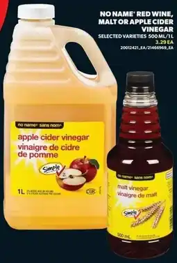 Real Canadian Superstore No name red wine, malt or apple cider vinegar offer