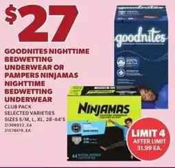 Loblaws Goodnites nighttime bedwetting underwear or pampers ninjamas nighttime bedwetting underwear offer