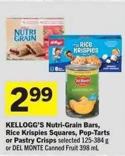 Co-op KELLOGG'S Nutri-Grain Bars, Rice Krispies Squares, Pop-Tarts or Pastry Crisps or DEL MONTE Canned Fruit offer