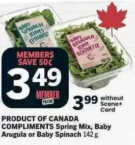 Co-op COMPLIMENTS Spring Mix, Baby Arugula or Baby Spinach offer