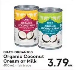 IGA Cha's Organics Organic Coconut Cream or Milk offer