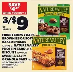 Loblaws Fibre 1 chewy bars brownies or soft baked snacks, nature vally protein bars offer