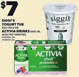 Loblaws Siggi's yogurt tub, activia drinks offer