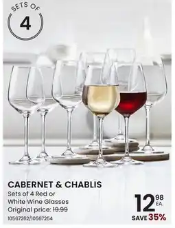 Stokes CABERNET & CHABLIS Sets of 4 Red or White Wine Glasses offer