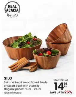 Stokes Set of 4 Small Wood Salad Bowls or Salad Bowl with Utensils offer