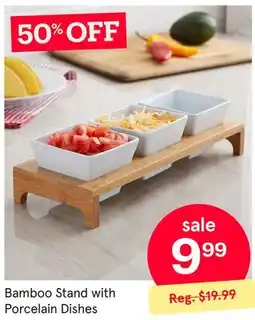 Kitchen Stuff Plus Bamboo Stand with Porcelain Dishes offer