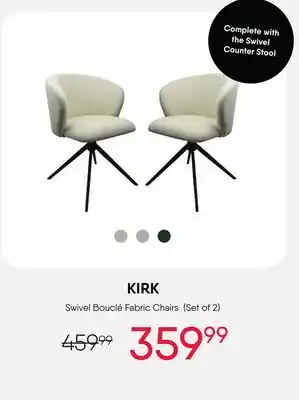 Meubles RD Kirk - Swivel Bouclé Fabric Kitchen Chairs (Set of 2) offer