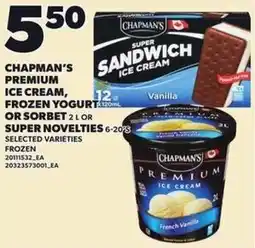Loblaws Chapman's premium ice cream, frozen yogurt or sorbet, super novelties offer