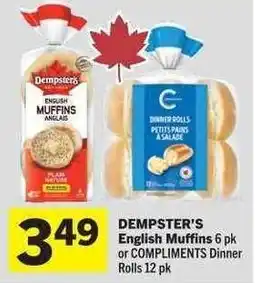 Co-op DEMPSTER'S English Muffins or COMPLIMENTS Dinner Rolls offer