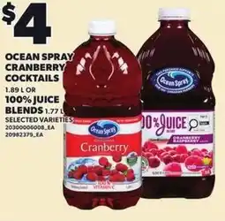 Loblaws Ocean spray cranberry cocktails, 100% juice blends offer