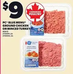 Loblaws Pc blue menu ground chicken or minced turkey offer