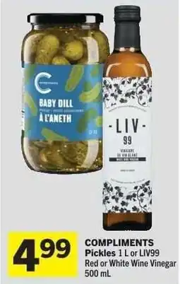 Co-op COMPLIMENTS Pickles or LIV99 Red or White Wine Vinegar offer