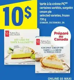 Maxi Tarte à la crème PC certaines variétés, surgelée cream pie offer