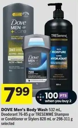 Co-op DOVE Men's Body Wash, Deodorant or TRESEMME Shampoo or Conditioner or Stylers offer