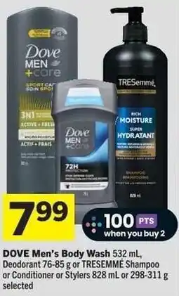 Co-op Dove Men's Body Wash, Deodorant or TRESemmé Shampoo or Conditioner or Stylers offer