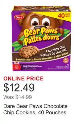 Costco Dare Bear Paws Chocolate Chip Cookies, 40 Pouches offer