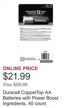 Costco Duracell CopperTop AA Batteries with Power Boost Ingredients, 40 count offer