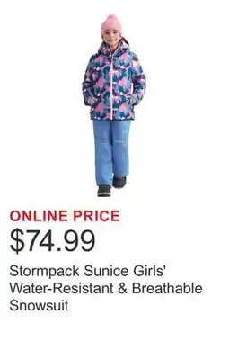 Costco Stormpack Sunice Girls' Water-Resistant & Breathable Snowsuit offer