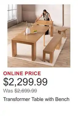 Costco Transformer Table with Bench offer