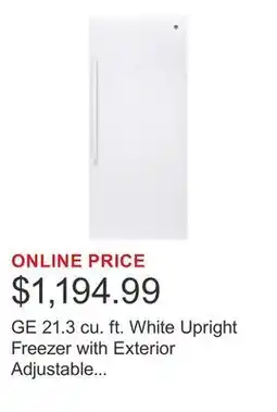 Costco GE 21.3 cu. ft. White Upright Freezer with Exterior Adjustable Temperature Control offer