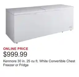 Costco Kenmore 30 in. 25 cu ft. White Convertible Chest Freezer or Fridge offer