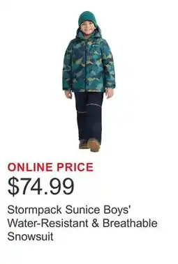 Costco Stormpack Sunice Boys' Water-Resistant & Breathable Snowsuit offer