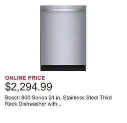 Costco Bosch 800 Series 24 in. Stainless Steel Third Rack Dishwasher with CrystalDry and Timelight offer