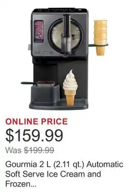 Costco Gourmia 2 L (2.11 qt.) Automatic Soft Serve Ice Cream and Frozen Drink Maker offer