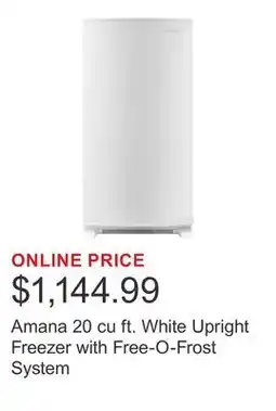 Costco Amana 20 cu ft. White Upright Freezer with Free-O-Frost System offer