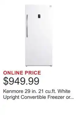 Costco Kenmore 29 in. 21 cu.ft. White Upright Convertible Freezer or Refrigerator offer