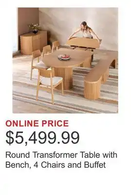 Costco Round Transformer Table with Bench, 4 Chairs and Buffet offer