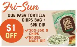 The Sweet Potato Que pasa tortilla chips bag + spk dip offer