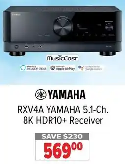 2001 Audio Video RXV4A YAMAHA 5.1-Ch. 8K HDR10+ Receiver offer