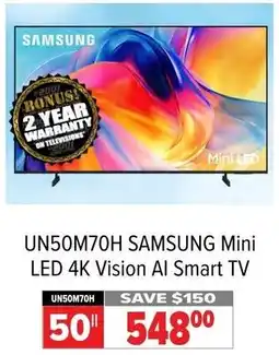 2001 Audio Video UN50M70H SAMSUNG Mini LED 4K Vision Al Smart TV offer