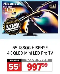 2001 Audio Video 55U88QG HISENSE 4K QLED Mini LED Pro TV offer
