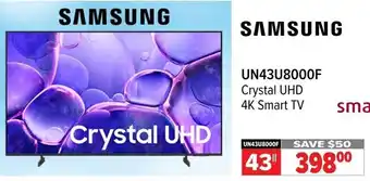 2001 Audio Video SAMSUNG UN43U8000F Crystal UHD 4K Smart TV offer
