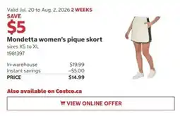 Costco Mondetta women's pique skort offer